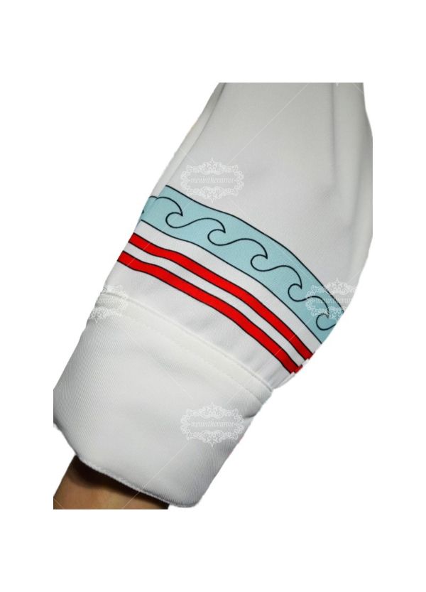 Kemeja Lengan Panjang dengan Trim Gelombang Pesisir | Retro Resort Putih Kasual