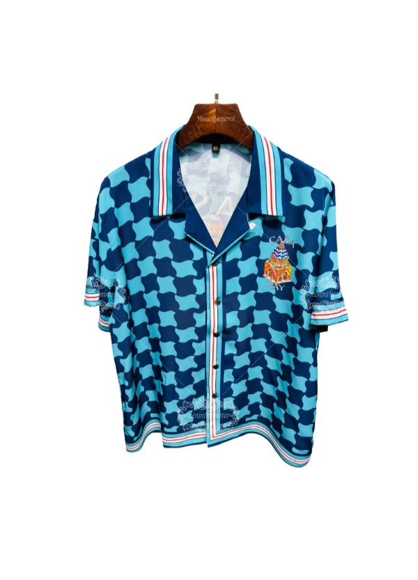 Kemeja Motif Geometris Mediterania | Resor Arsitektur Aqua Blue