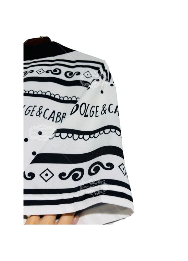 Kemeja Lengan Pendek Perbatasan Polka Dot Monokrom | Syal Sutra Retro Mewah