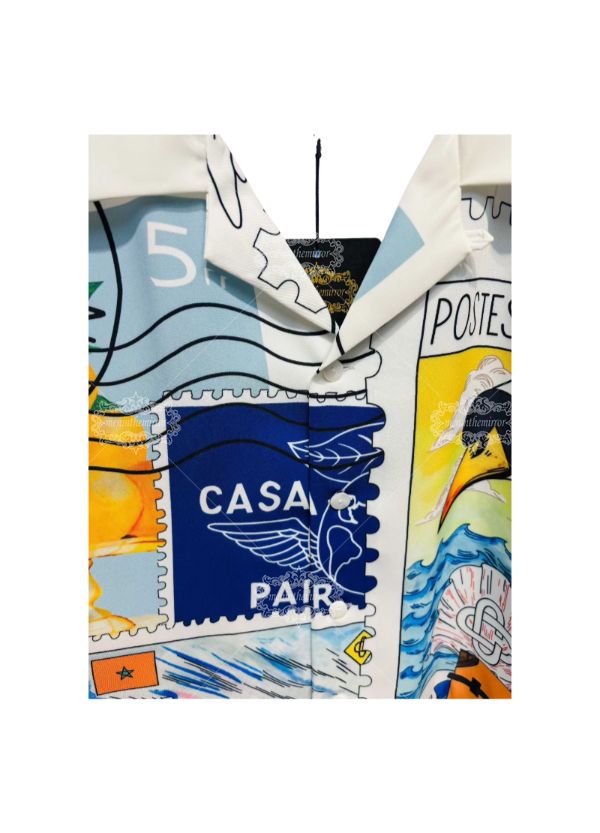 Kemeja Cetak Geometris Biru Aqua Cerah | Pakaian Jalanan Mewah Kontras Tinggi