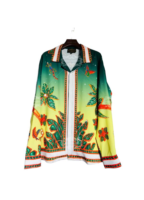 Kemeja Gradien Klub Tenis Retro | Pakaian Olahraga Tropis Mewah Panjang