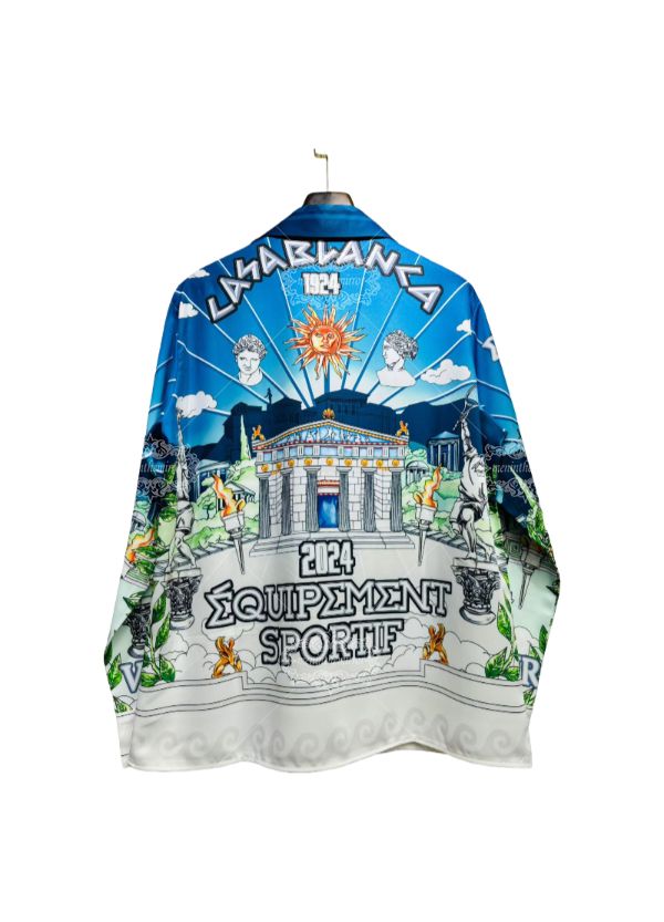 Kemeja Cetak Patung Barok Biru Pucat | Celana Pendek Resor Luxe Ringan