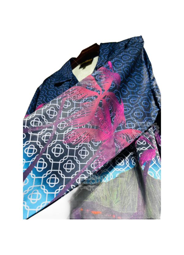 Kemeja Lengan Panjang Motif Telapak Tangan Neon Cerah | Pakaian Resor Mewah