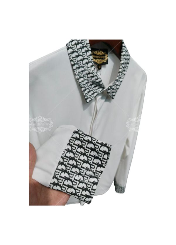 Kemeja Monogram Putih | Kerah Santai