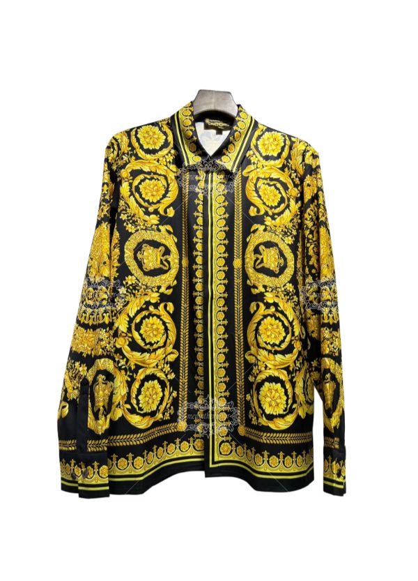 Kemeja Barok Medusa Emas Hitam | Kerah Santai