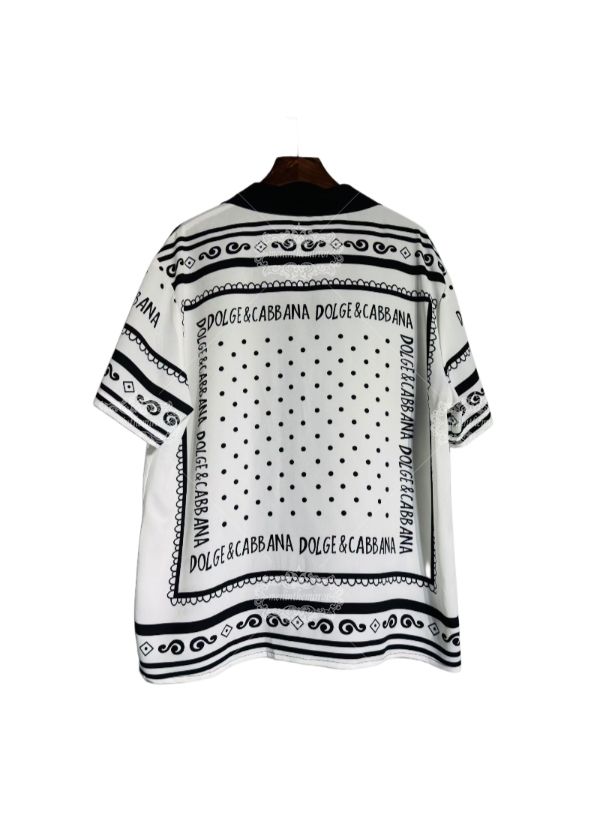 Kemeja Lengan Pendek Perbatasan Polka Dot Monokrom | Syal Sutra Retro Mewah