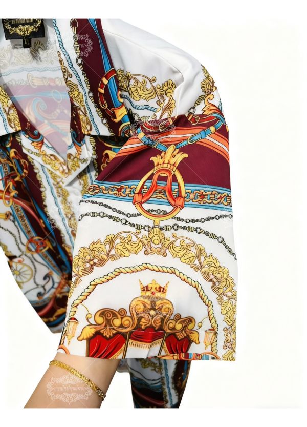 Kemeja Lengan Pendek Bermotif Syal Regal Carriage | Kemewahan Warisan Halus