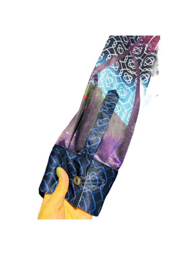 Kemeja Lengan Panjang Motif Telapak Tangan Neon Cerah | Pakaian Resor Mewah