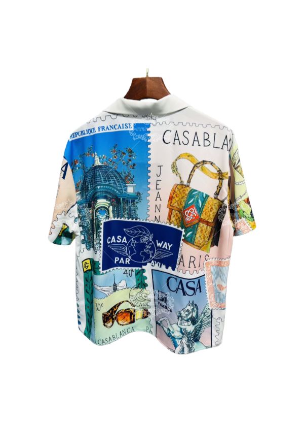 Kemeja Cetak Geometris Biru Aqua Cerah | Pakaian Jalanan Mewah Kontras Tinggi