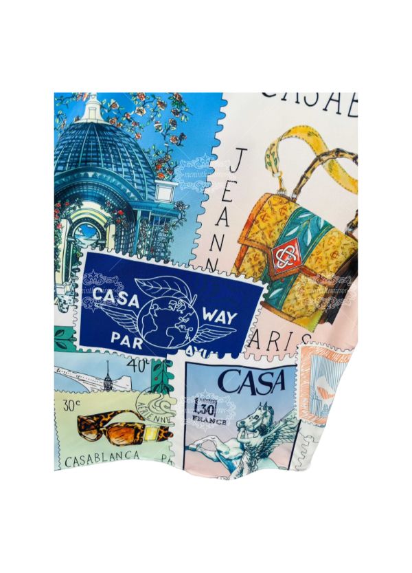 Kemeja Cetak Patung Barok Biru Pucat | Celana Pendek Resor Luxe Ringan