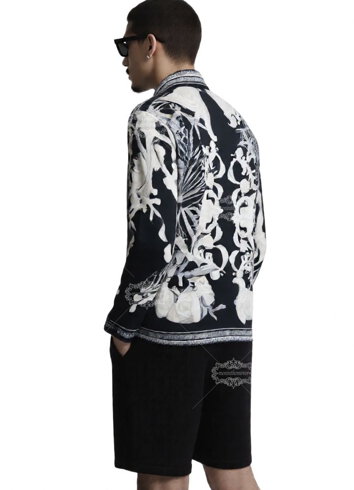 Kemeja Barok Laut Monokrom | Kerah Santai