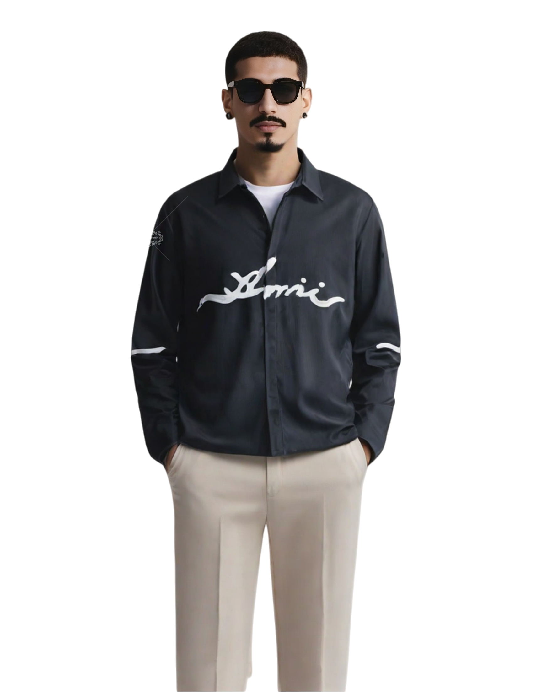 Kemeja Logo Aksara AMIRI Hitam | Kerah Santai