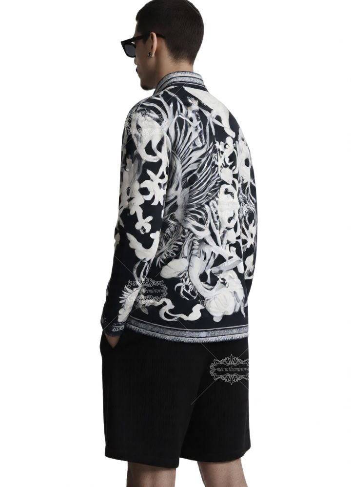 Kemeja Barok Laut Monokrom | Kerah Santai