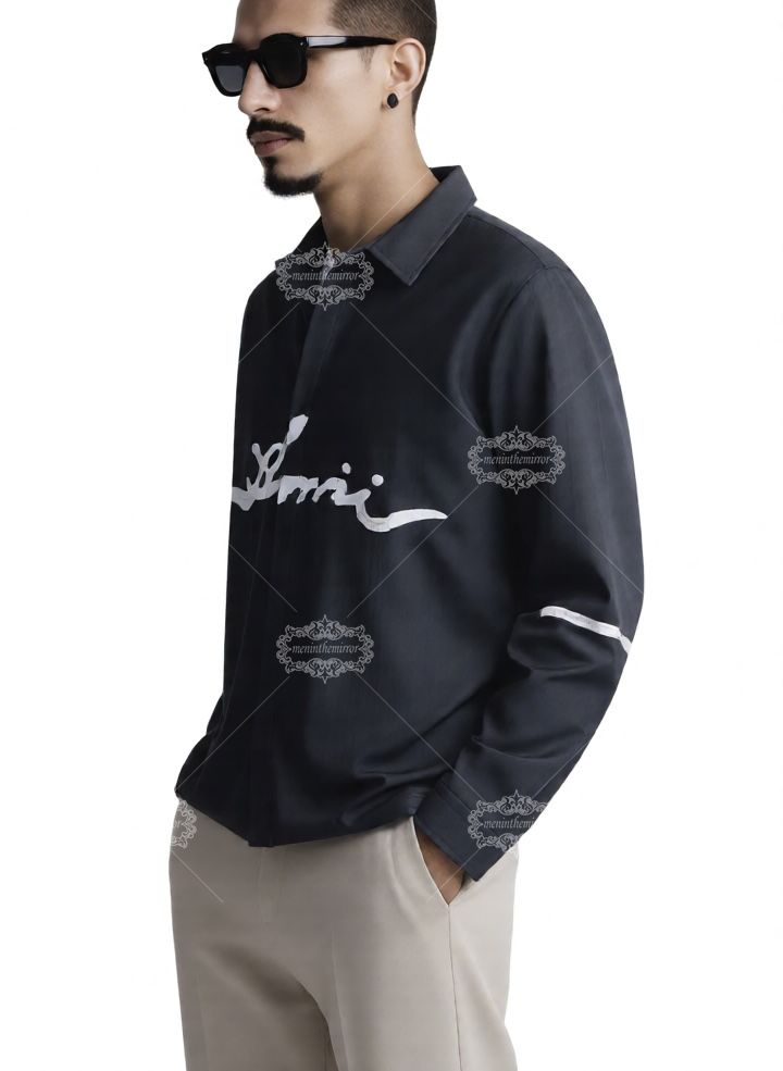 Kemeja Logo Aksara AMIRI Hitam | Kerah Santai