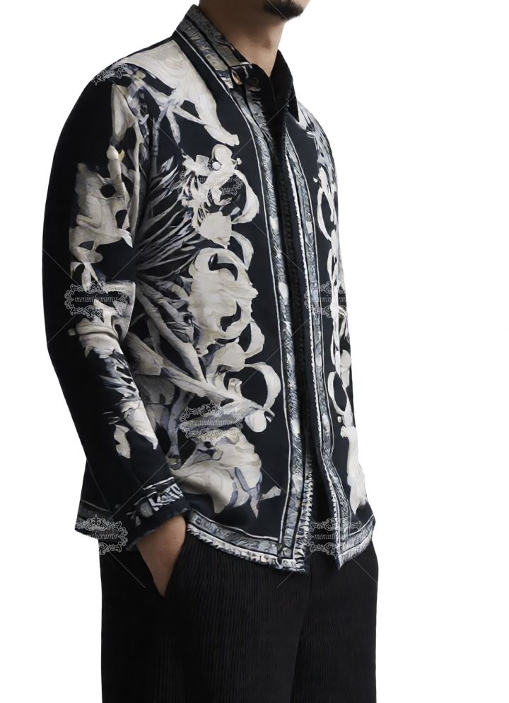 Kemeja Barok Laut Monokrom | Kerah Santai