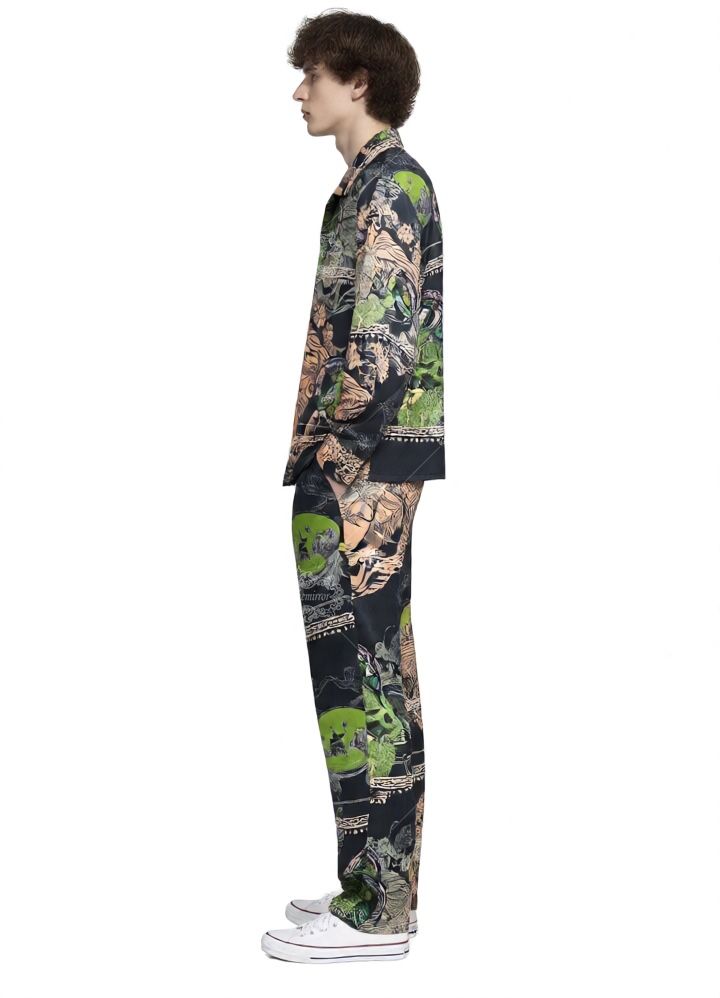 Kemeja Lengan Pendek Motif Medali Barok Mewah | Pakaian Resor Pria Bernapas Sentuhan Sutra