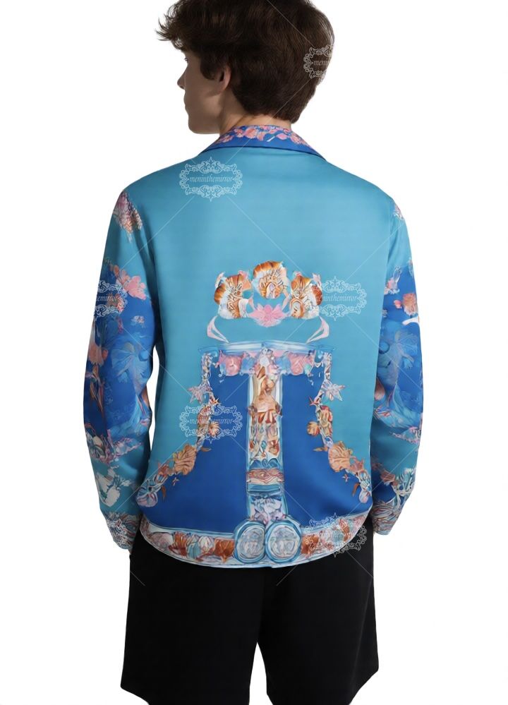 Kaus Emblem Barok Kontras Biru | Galeri Mewah