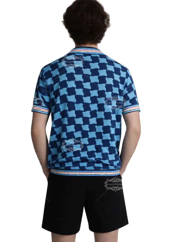 Kemeja Motif Geometris Mediterania | Resor Arsitektur Aqua Blue