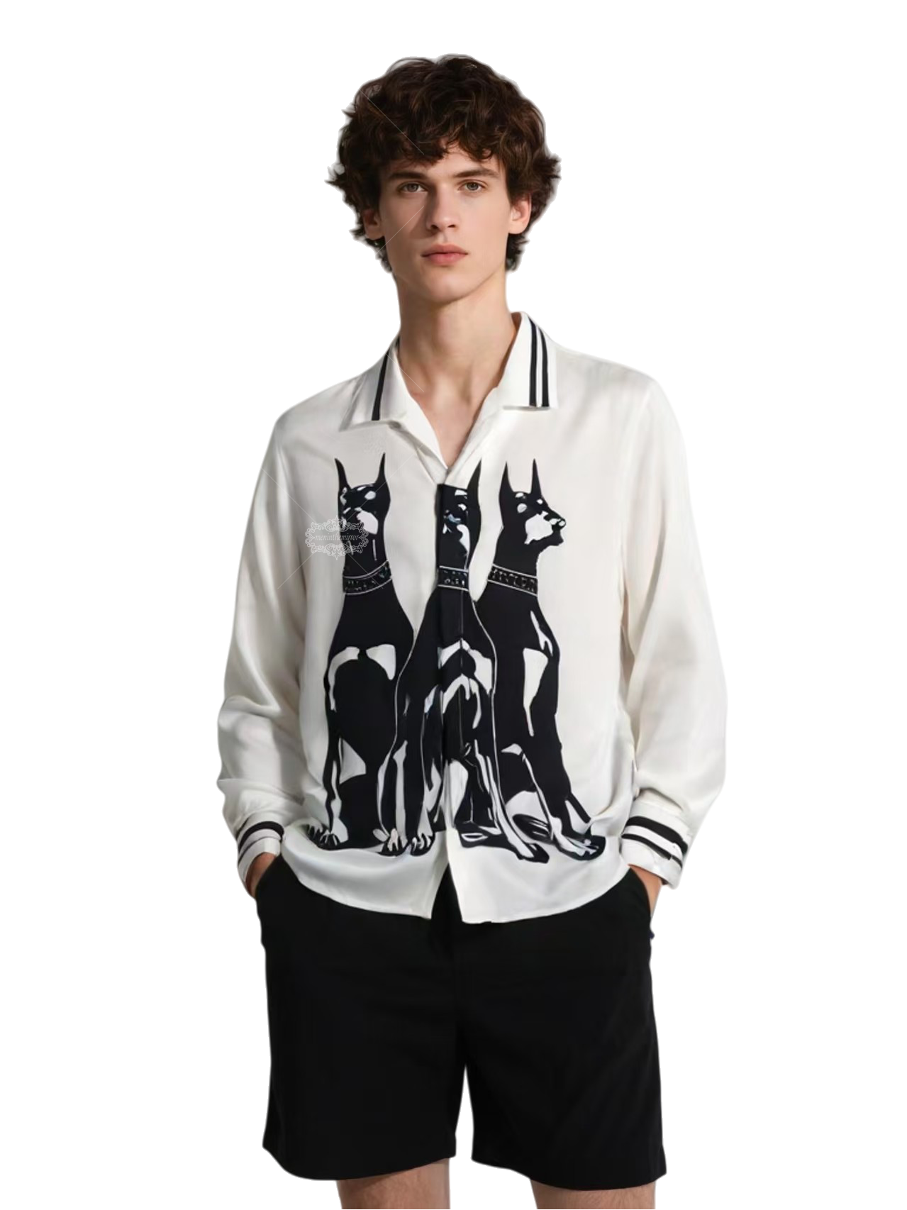 Kemeja Kasual Bermotif Doberman Resort-Fit Premium | Celana Panjang Pria Campuran Sutra