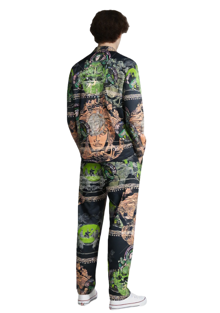 Kemeja Lengan Pendek Motif Medali Barok Mewah | Pakaian Resor Pria Bernapas Sentuhan Sutra