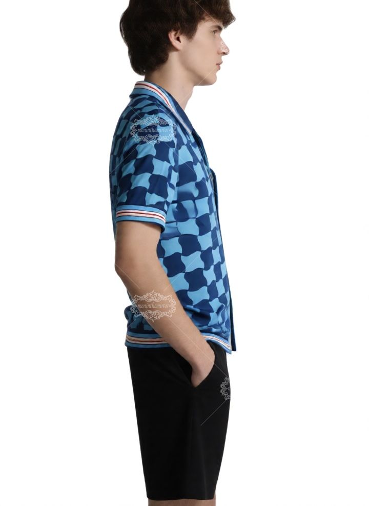 Kemeja Motif Geometris Mediterania | Resor Arsitektur Aqua Blue