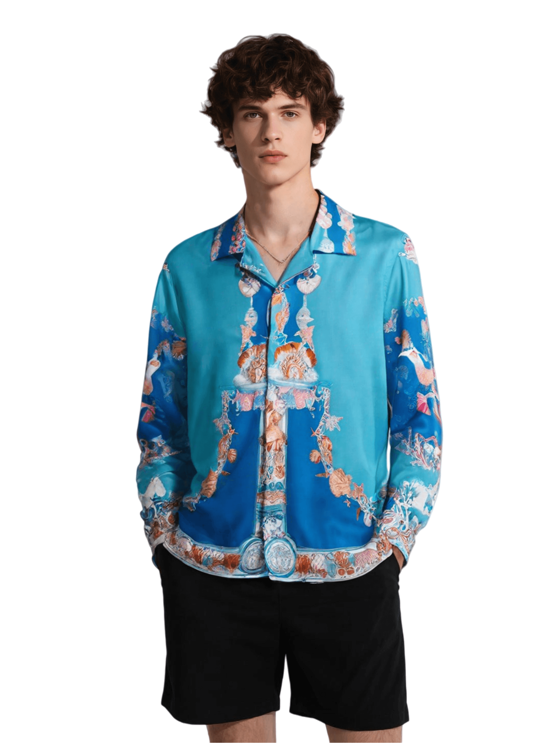 Kaus Emblem Barok Kontras Biru | Galeri Mewah