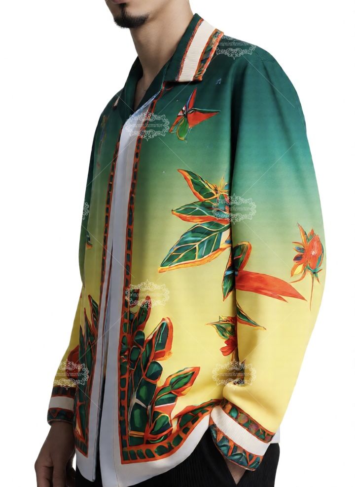 Kemeja Gradien Klub Tenis Retro | Pakaian Olahraga Tropis Mewah Panjang