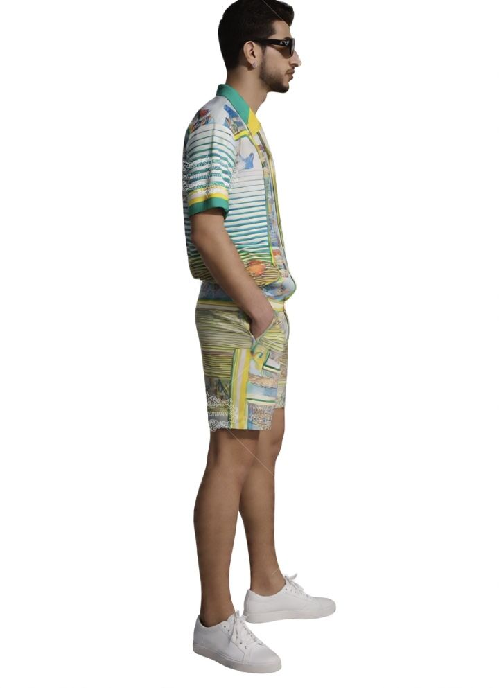 Kaus Pemandangan Kota Geometris Emas Hitam | Galeri Mewah