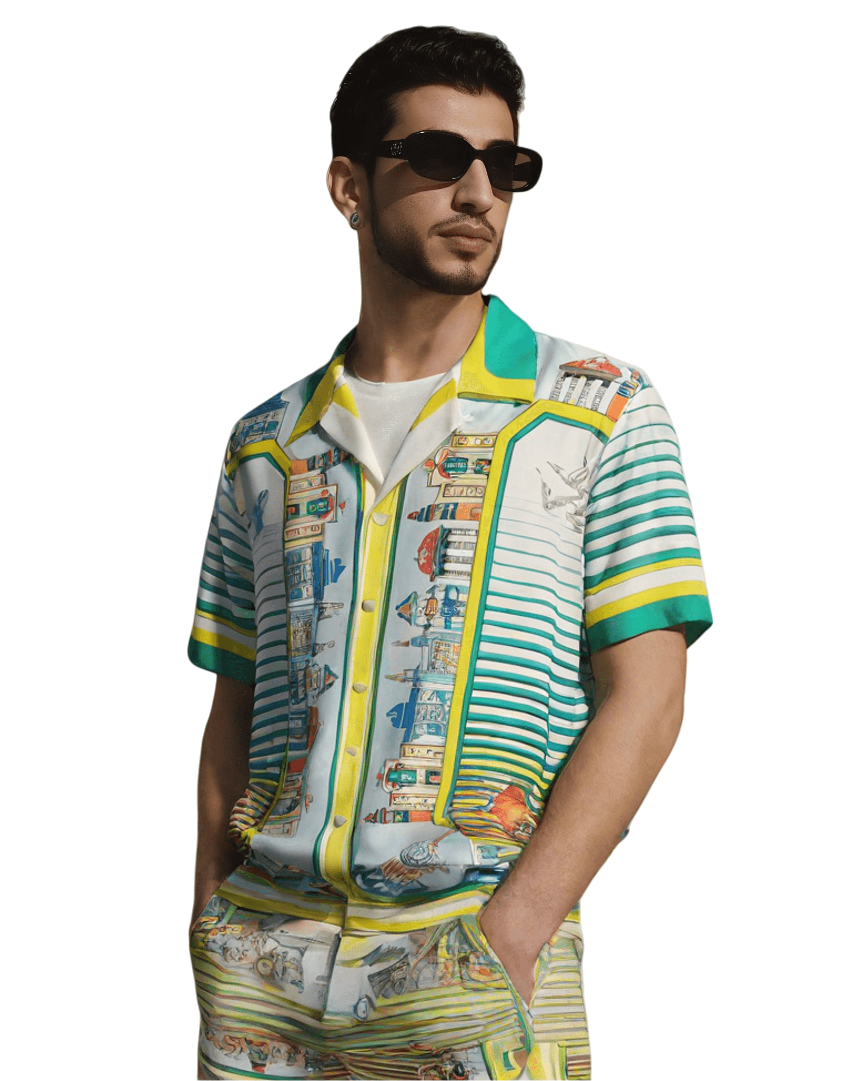 Kaus Pemandangan Kota Geometris Emas Hitam | Galeri Mewah