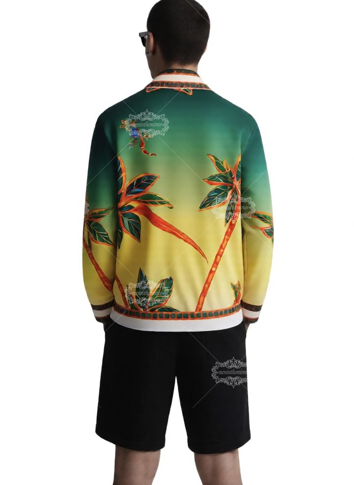 Kemeja Gradien Klub Tenis Retro | Pakaian Olahraga Tropis Mewah Panjang